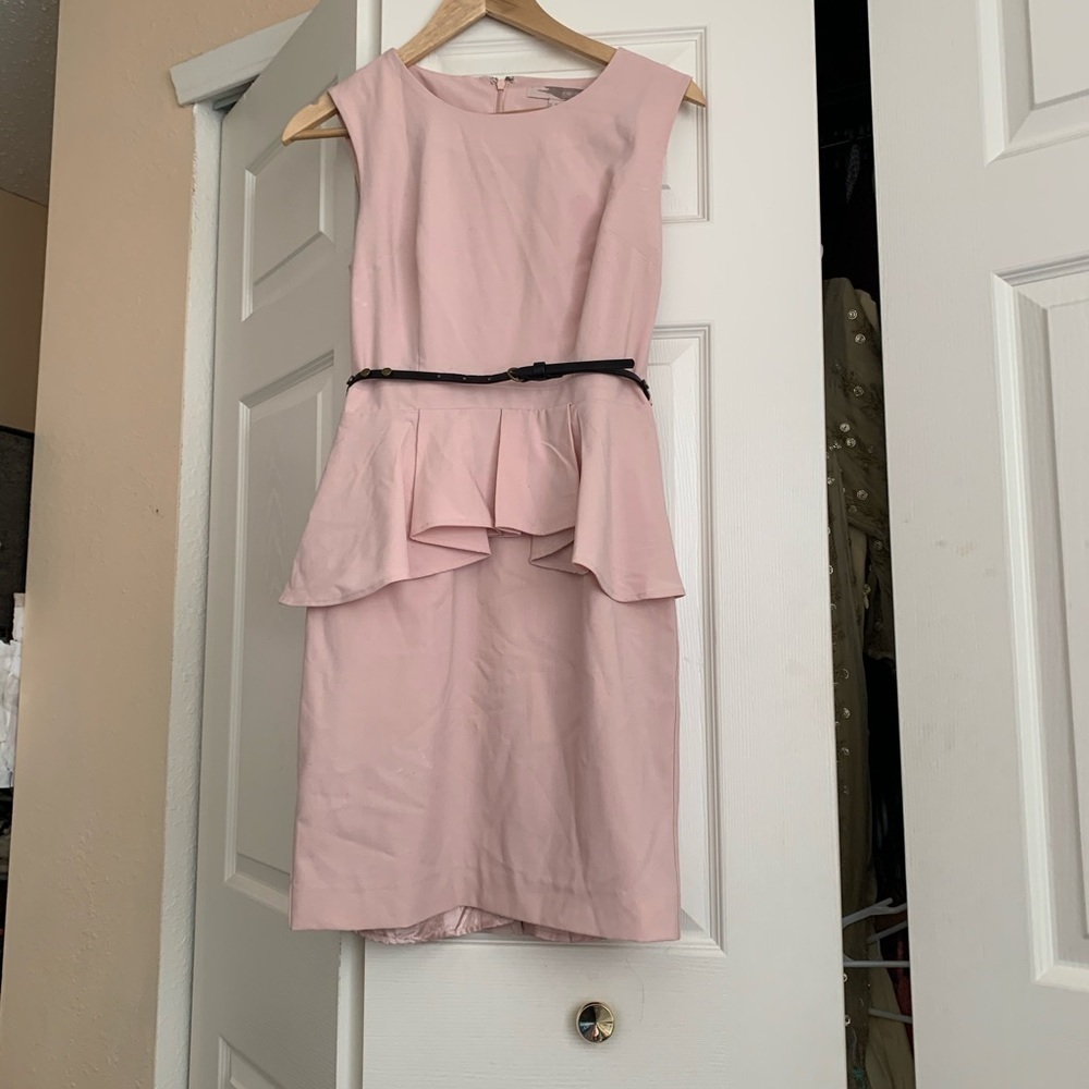 Classy belted baby pink business dress